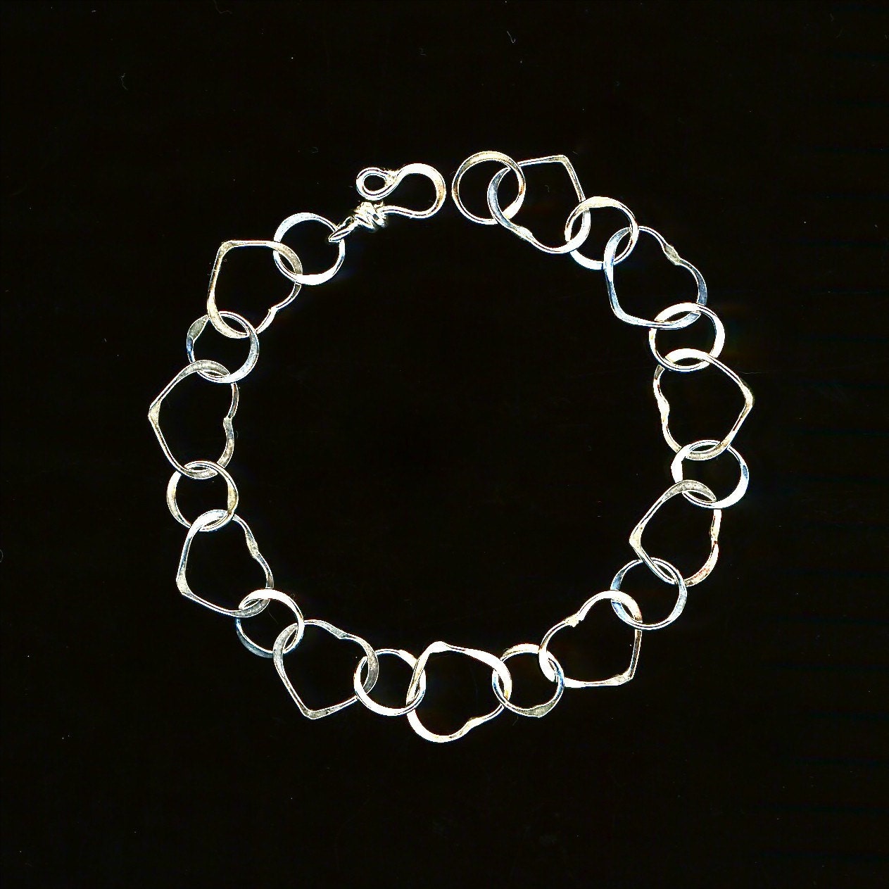 Heart Sterling Silver Bracelet Chain Link Hearts and Circles