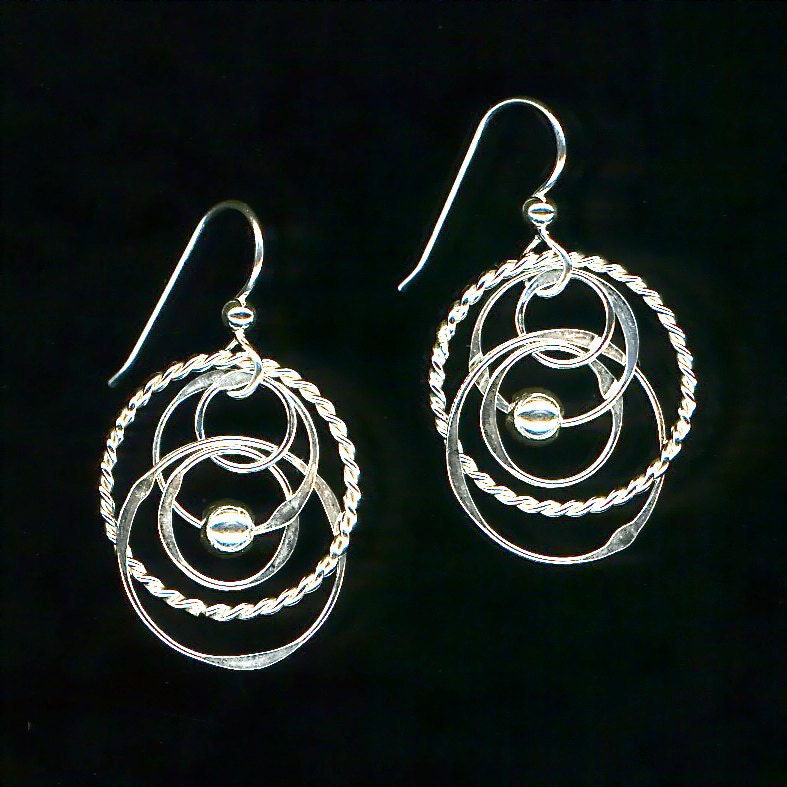 Sterling Silver Dangle Earrings, Twisted Silver Dangles, Beaded Earrings, Beaded Dangle Earrings, Twisted Chainmaille Earrings, Silver Chain