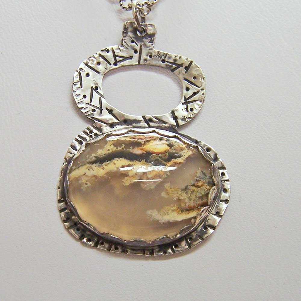 Necklace-Pendant-Sterling Silver With Plume Agate