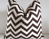 Chevron Pillow - 20 inch - Chocolate Brown and Natural Cotton - ready to ship