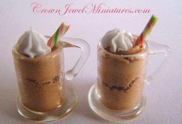 TWO Chocolate Parfaits In Sweet Shoppe Style Glass Mugs by Crown Jewel Miniatures