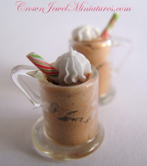 TWO Chocolate Parfaits In Sweet Shoppe Style Glass Mugs by Crown Jewel Miniatures