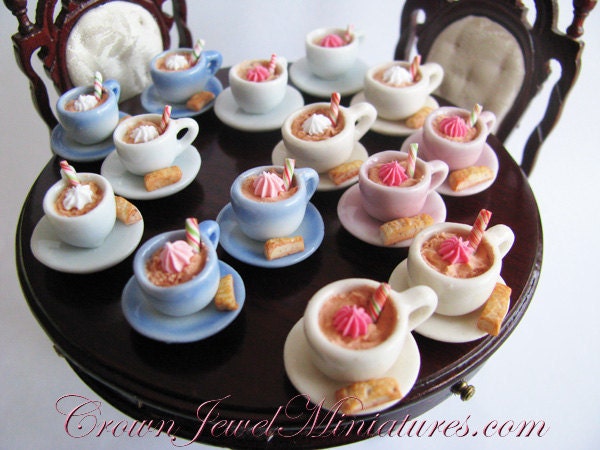 TWO Chocolate Parfaits In Sweet Shoppe Style Glass Mugs by Crown Jewel Miniatures