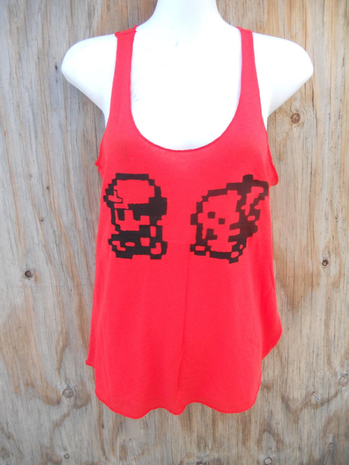 Red Pokemon Ash and PIKACHU 8-bit walking Racerback tank top