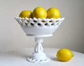 Westmoreland Milk Glass Pedestal Fruit Bowl  -- Doric Pattern - White Bowl