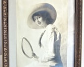 Vintage Photo of a Tennis Player, circa 1910 Sports History Young Woman