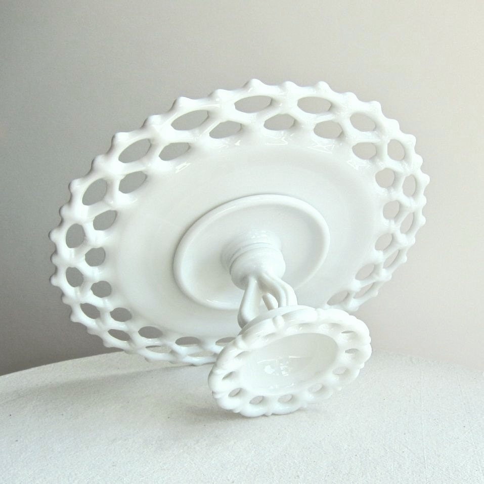 Westmoreland Milk Glass Wedding Cake Stand with Lacy Edge Doric Pattern