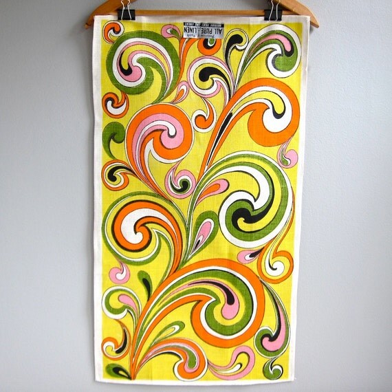 Parisian Prints Linen Kitchen Towel with Swirls - Never Used