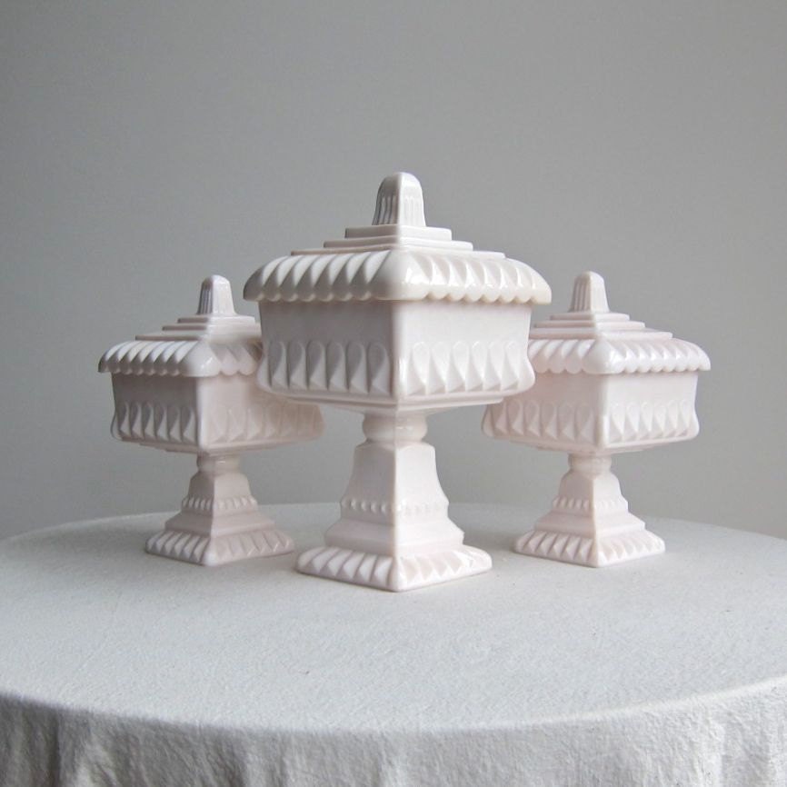 Vintage Pink Milk Glass Wedding Box by Jeannette - Large