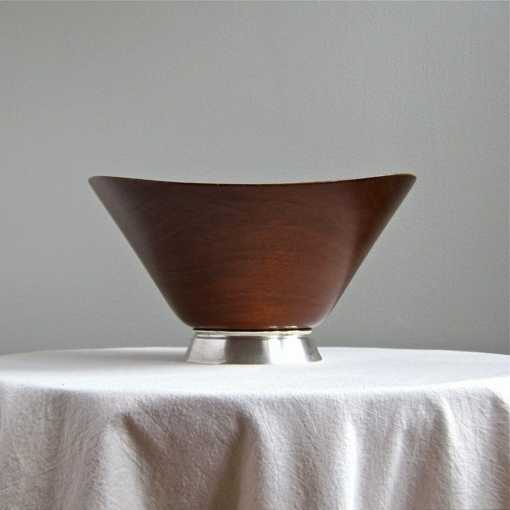 Mid Century Gorham Sterling Silver and Walnut Salad Bowl