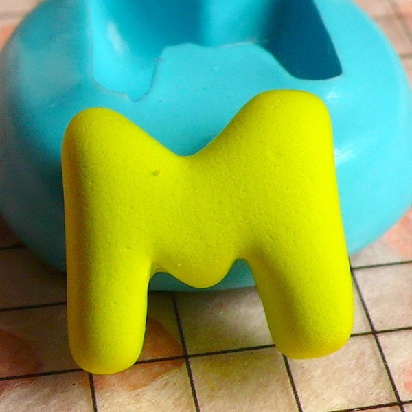 Alphabet (14mm) - M - Silicone Flexible Mold / Push Mould for Miniature Food, Sweets, Cupcake, Crafts, Jewelry, Charms Making (Resin Clay, Paper Clay, Polymer Clay, Sculpey, Fimo, Casting Resins, Wax, Plaster, Cement, Soap, Gum Paste, Candy, Fondant, etc)