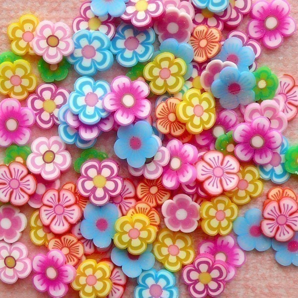 Flower Fimo Polymer Clay Cane Slices Mix Miniature Sweets Decoden Kawaii Animal Nail Art Decoration (100pcs) (by random) CMX007