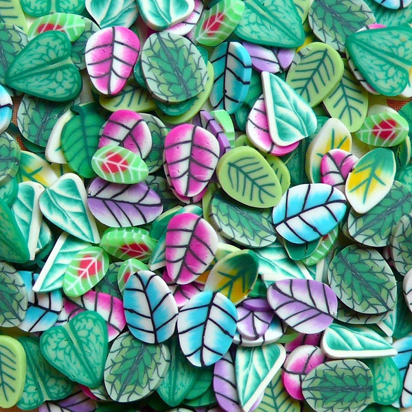Polymer Clay Fimo Cane Leaf Assorted Slices Mix 10designs Mini Flower Decoden Kawaii Nail Art Decoration (200pcs by random) CMX023