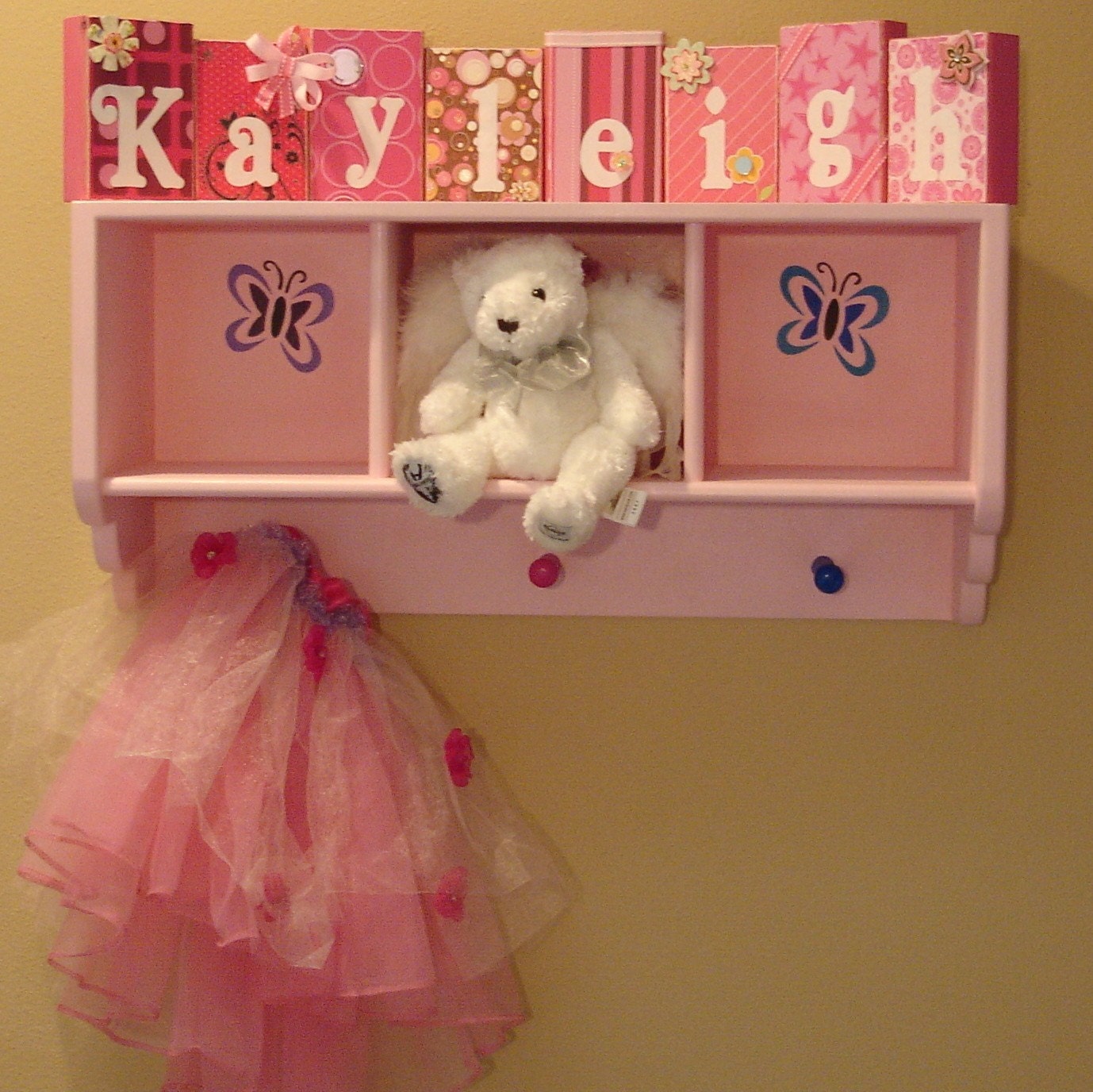 Butterfly Wall Shelf With Cubbies in Pink