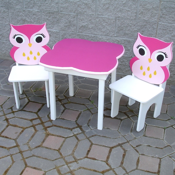 Pink Chalkboard Girls Owl Table and Chair Set.