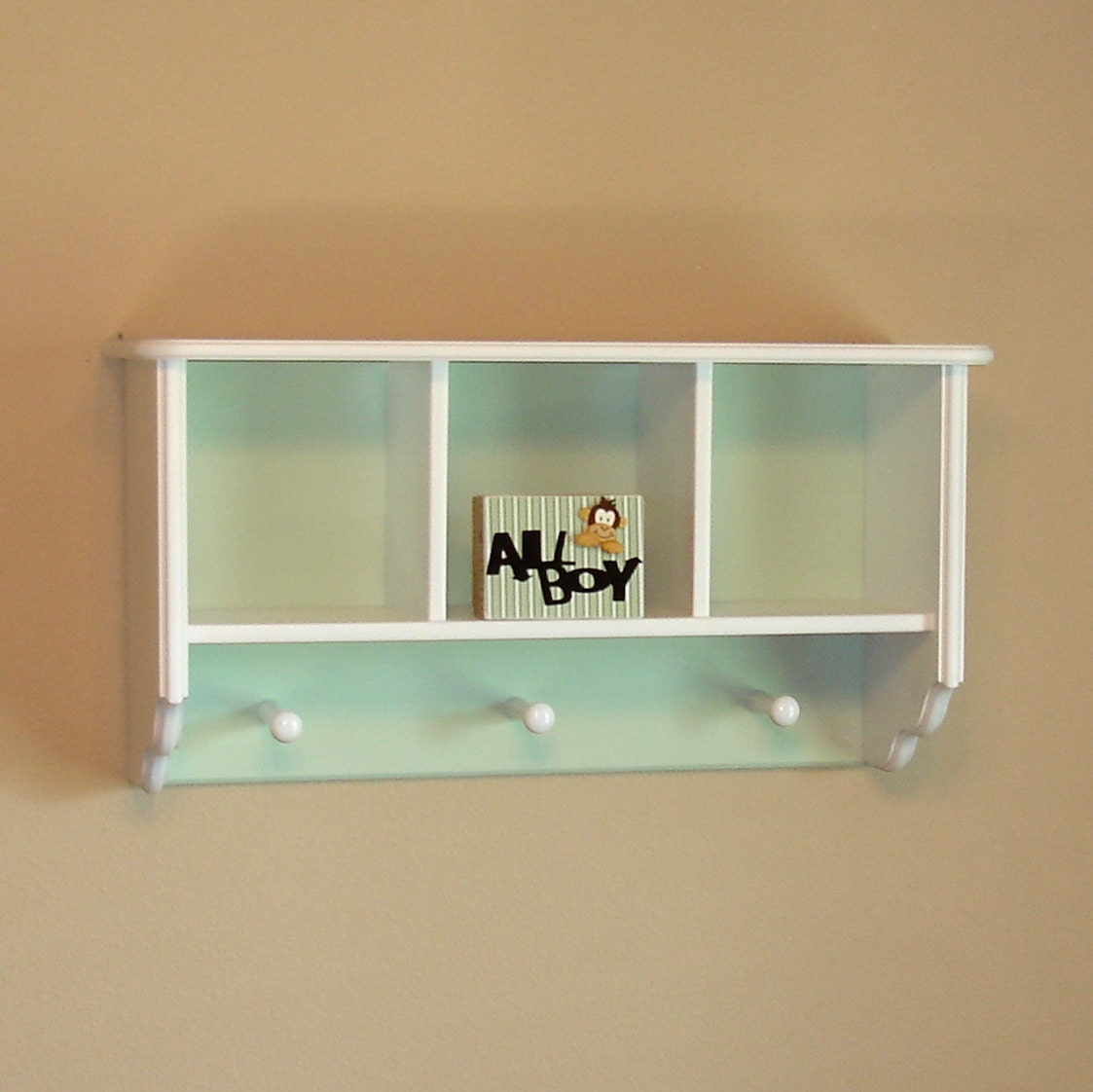 Custom Listing Light Pale Lavender and White Wall Shelf with Pegs