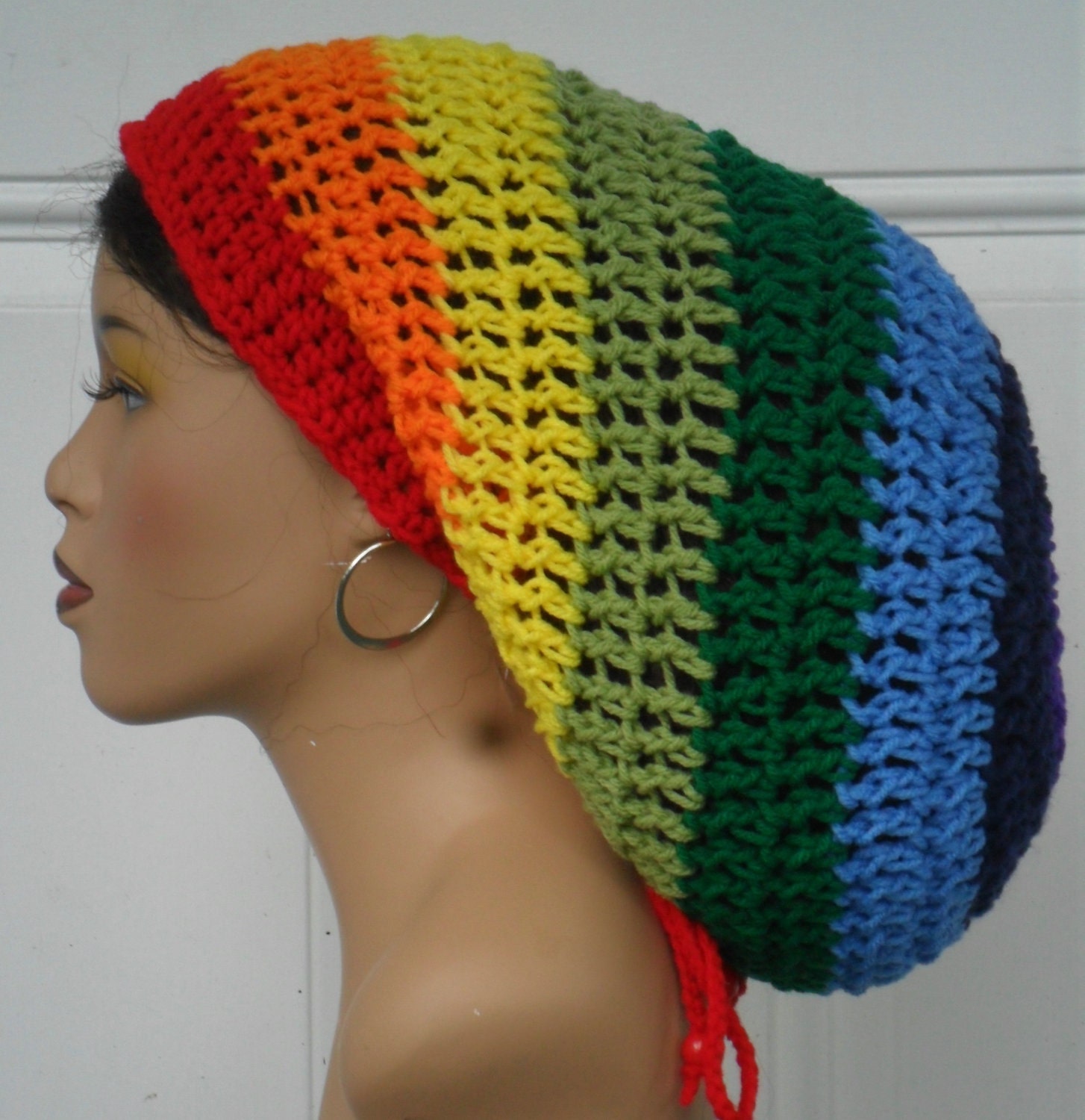 Rock the Rainbow Crochet Rasta Mega Tam with Drawstring