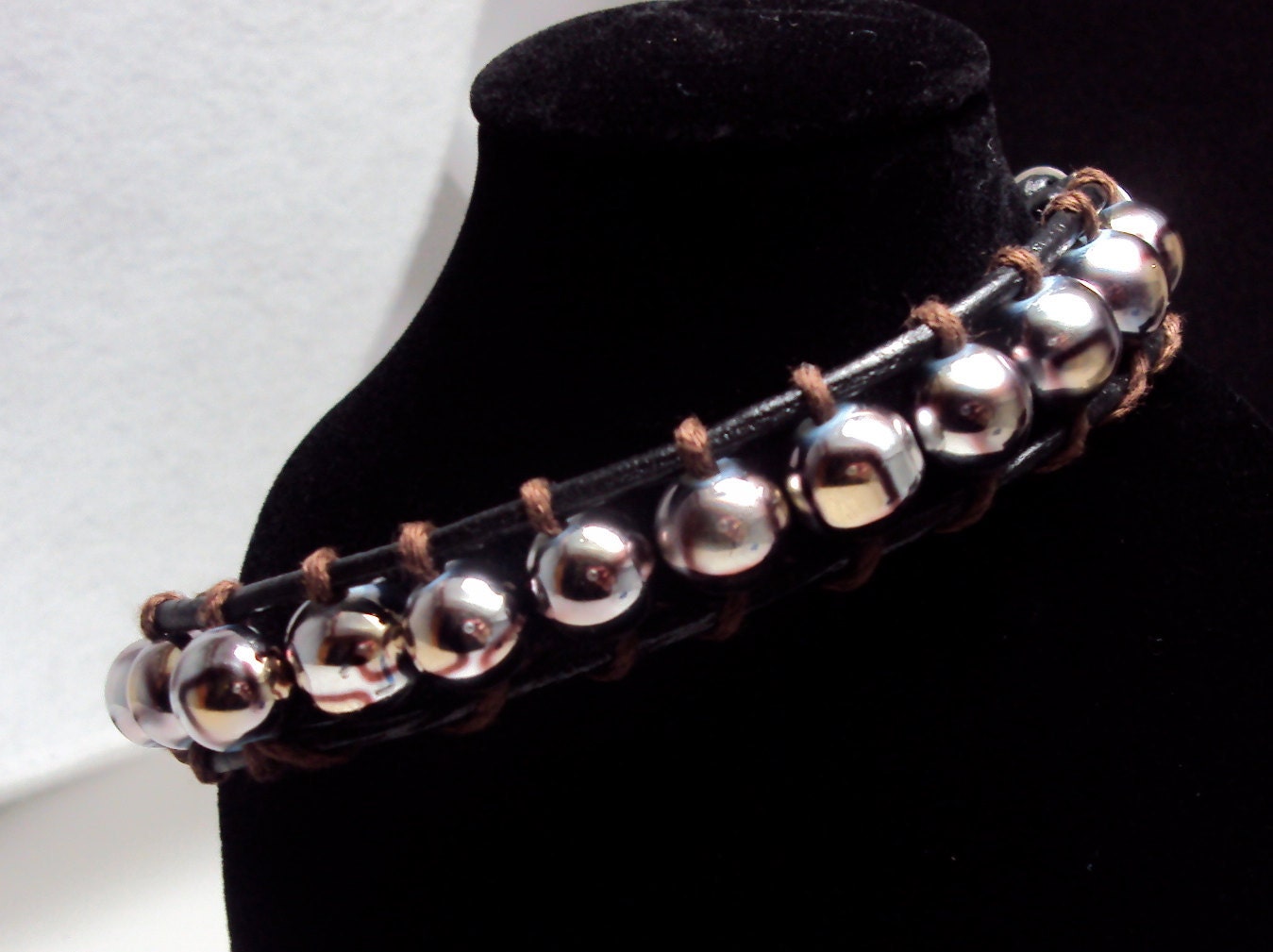 metallic beaded leather wrap bracelet
