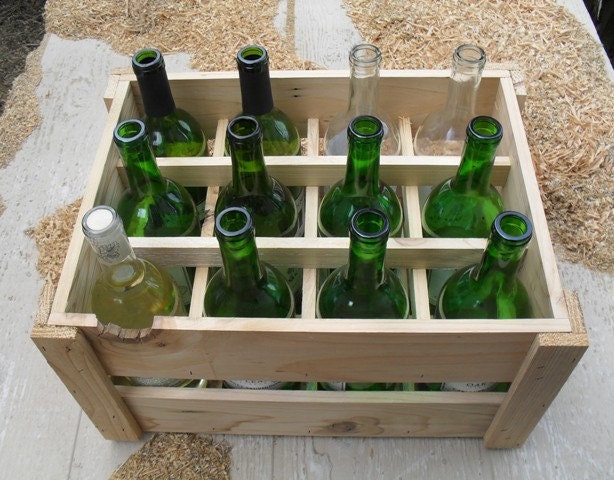 Small Space Pantry Wine Rack Crate Handmade with Reclaimed Upcycled Wood 12 Bottle eco friendly Apartment wine storage vintage gift idea