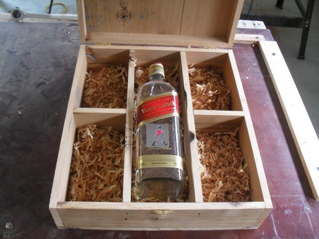 Handmade Wooden Liquor Gift Box  1 bottle 4 glasses Bourbon Recycled Reclaimed Unfinished Rustic Wood Whiskey Box Sustainable