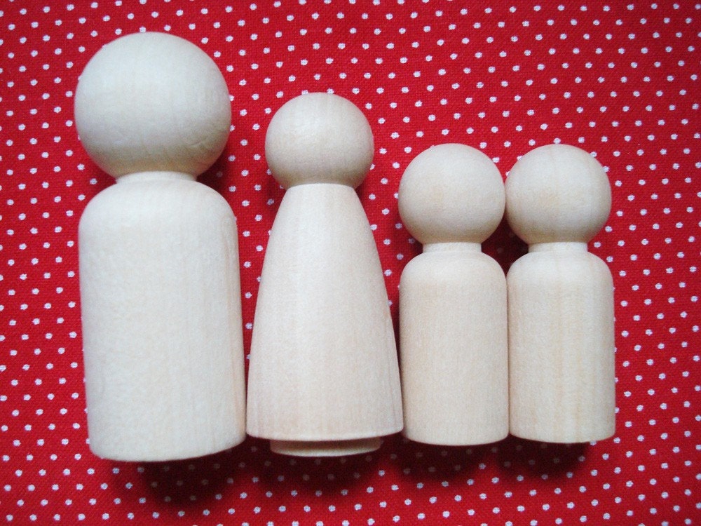 Unpainted Wood Doll Family- DIY Wooden Dad, Mom, and Kids Pegs