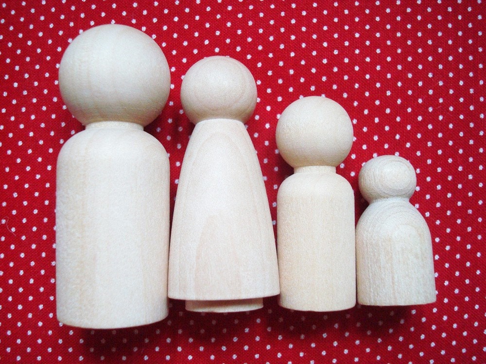 Unpainted Wood Doll Family- DIY Wooden Dad, Mom, Kid, and Baby Pegs