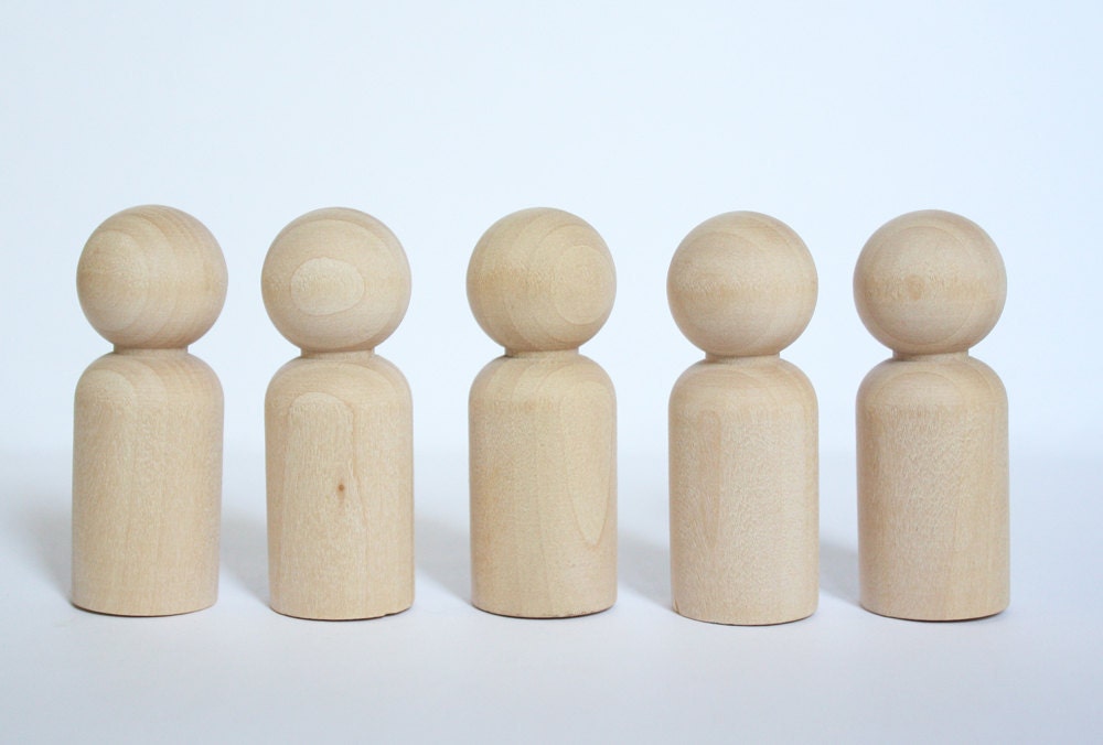 Set of 5 Unpainted Wood Peg Dolls- DIY Paint it Yourself