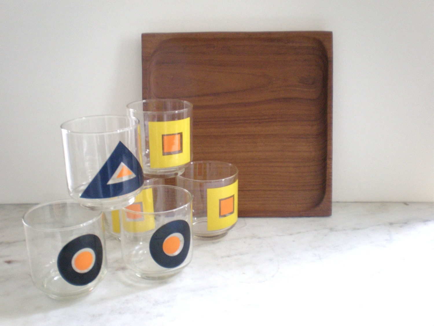 Teak Tray with Vintage Glassware SALE