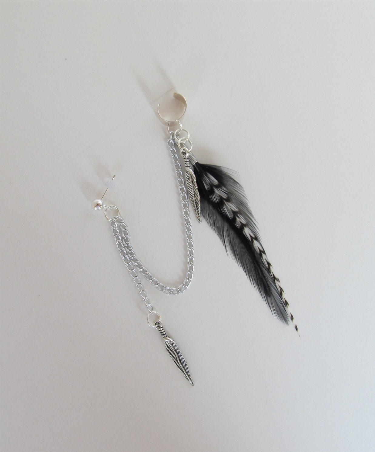 Feather Ear Cuff Black Rooster and Grizzly