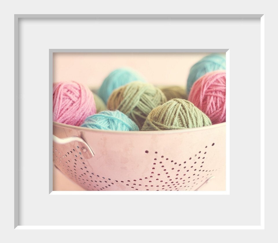 pastels, blue, green, pink, yarn, craft room wall art, 8 x 10 photography, home decor