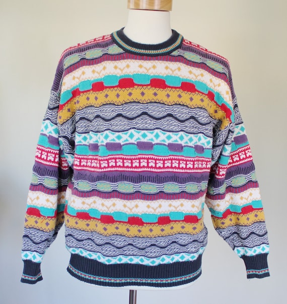80s Vintage Crazy Colorful Sweater - XL