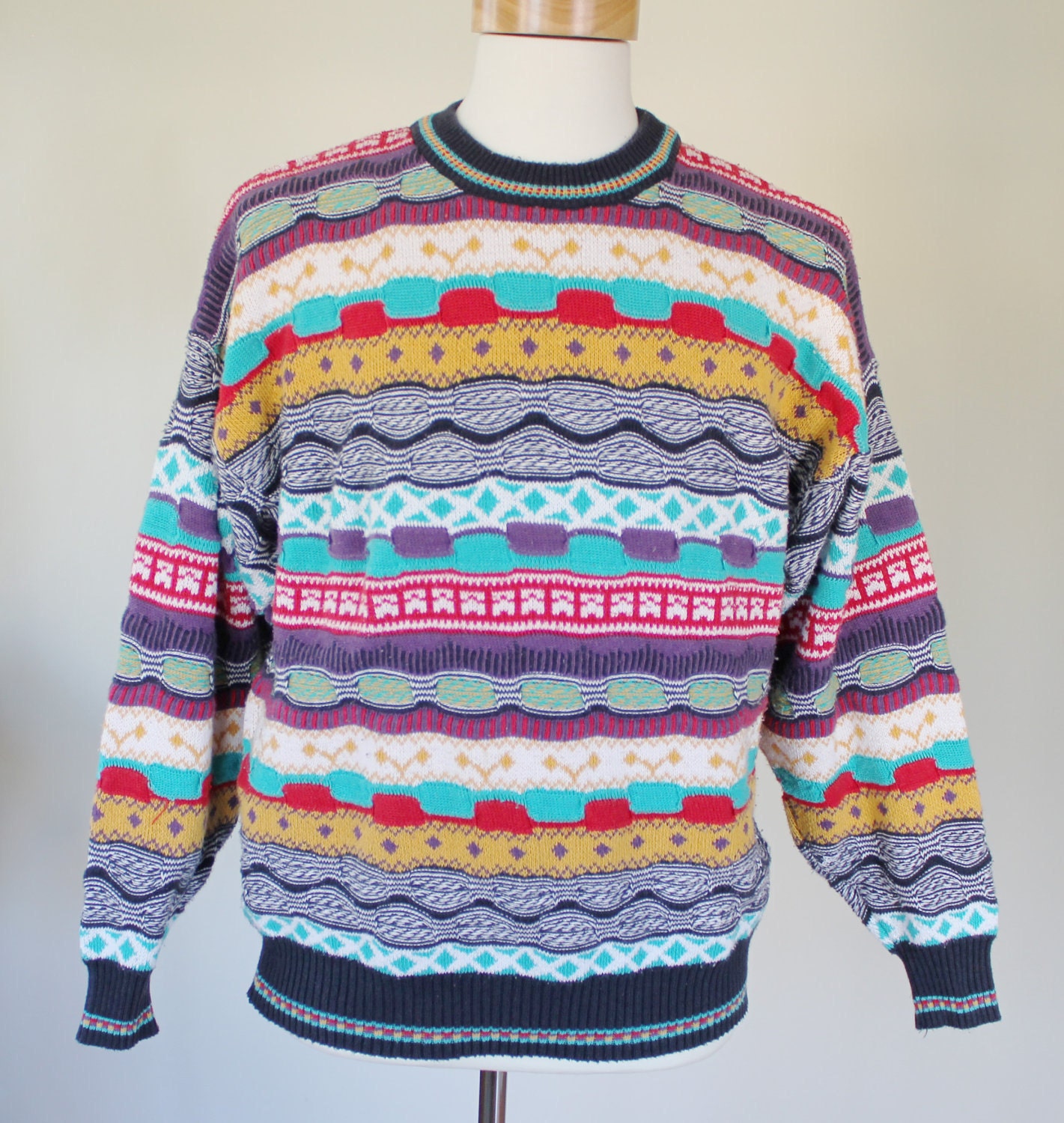 80s Vintage Crazy Colorful Sweater - XL