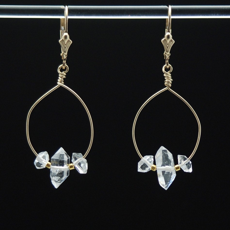 Herkimer Crystal Diamond earrings, 14K Gold Filled handmade loop, 14k Gold Filled lever backs (Manifest the True You)