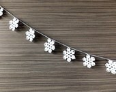 Handmade holiday ornament, Christmas decoration, snowflakes garland crocheted white