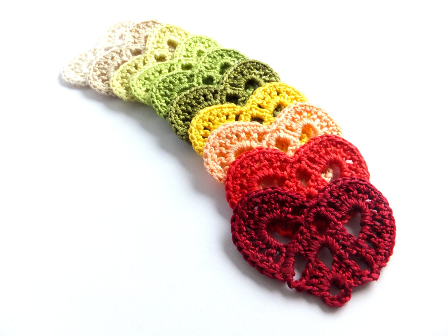 Crocheted hearts applique, embellishments, Wedding decorations, scrapbooking, small lace ornaments /set of 10/