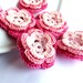 Crocheted flowers pink applique, embellishment, scrapbooking, Valentines day decorations /set of 6/
