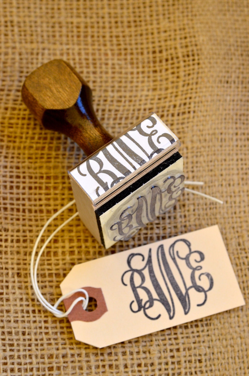 Custom vine monogram wooden hand stamp - 10 to 14 day turnaround timeframe