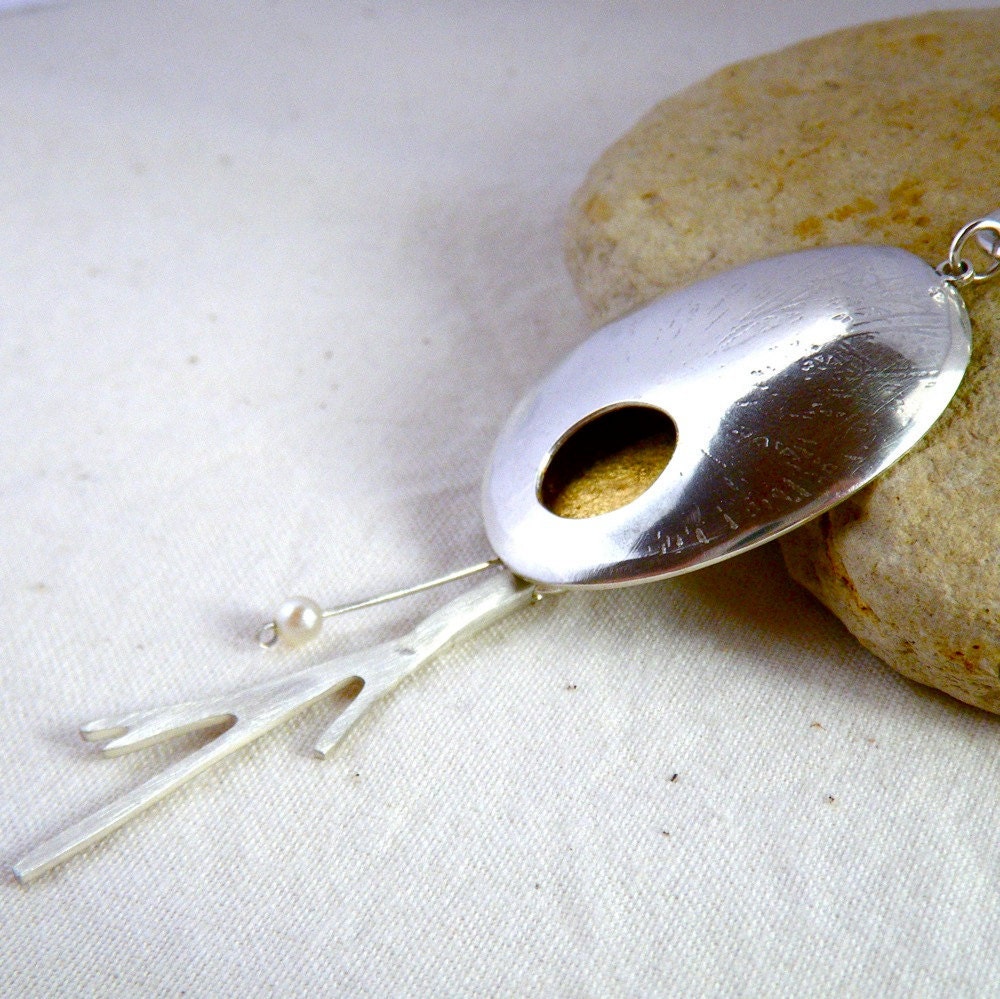 Silver and Gold Oyster Necklace with pearl by Cari-Jane Hakes, Hybrid Handmade