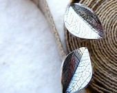 Fiercely Feminine silver leaf earrings by Cari-Jane Hakes, hybrid handmade, from the 'leaves' series