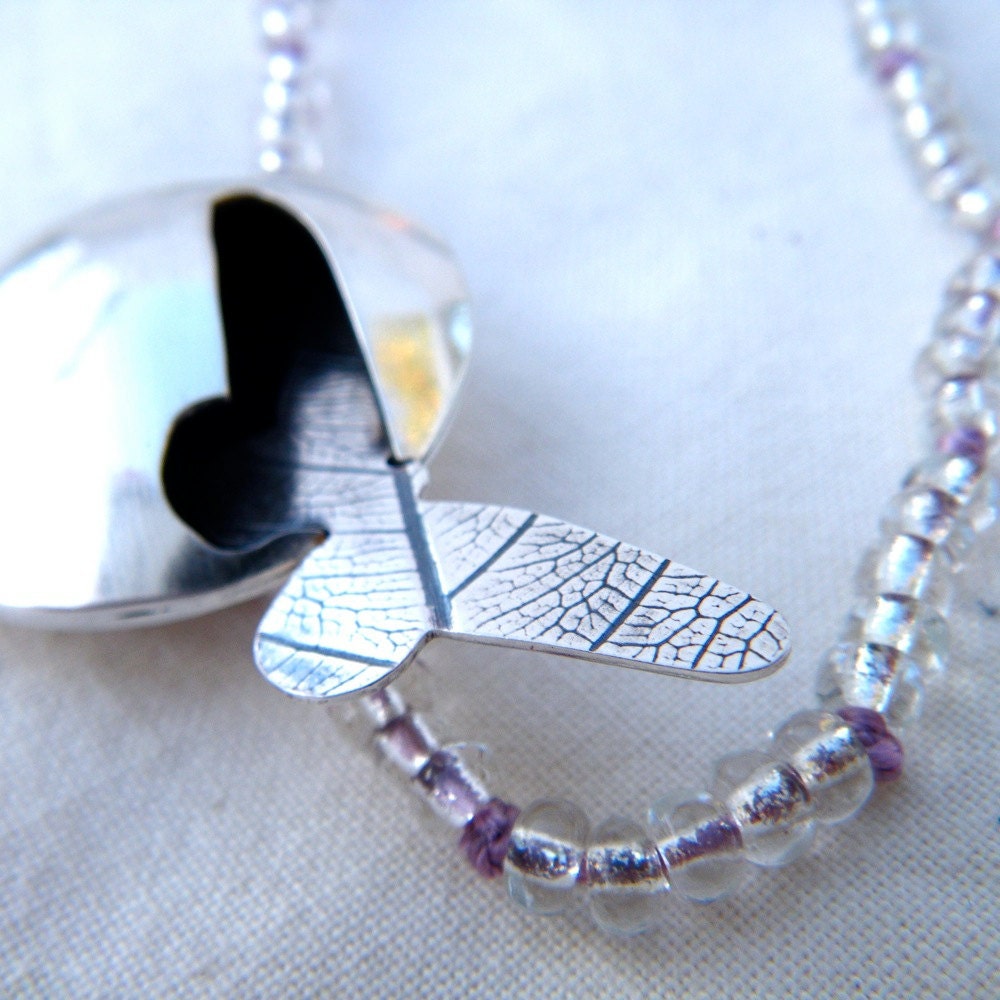Fly Free Butterfly Necklace with hand knotted beaded chain by Cari-Jane Hakes, Hybrid Handmade
