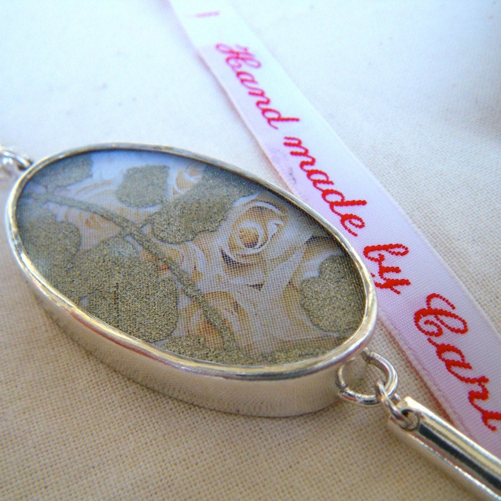 Silver Memory Locket with Roses and Silk Organza by Cari-Jane Hakes, Hybrid Handmade, from the 'A Stitch in Time Saves Nine' series
