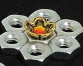 Industrial Hardware Flower Necklace With Orange Swarovski Crystal Handmade By HardwareHoney Jewelry