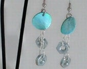Turquoise Industrial Mother of Pearl Earrings By HardwareHoney Jewelry