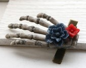 Skeleton Hand Hair Clip - Navy Blue and Red