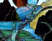 Stained Glass Chameleon Art Panel