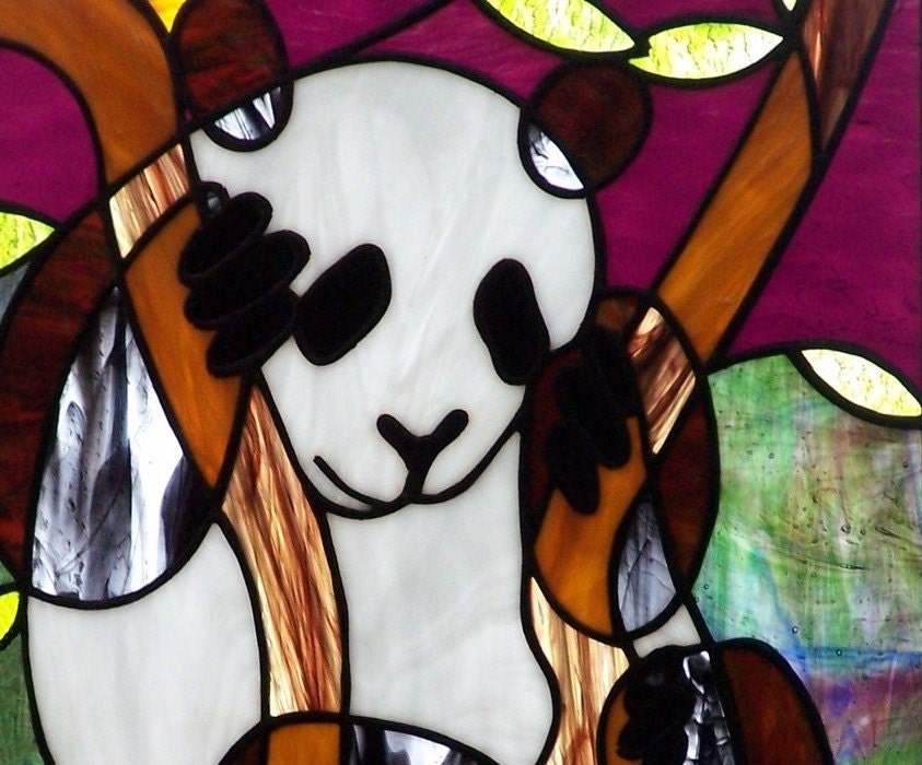 Panda Bear Stained Glass Panel