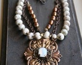 Vintage Floral Multi Strand White Stone Necklace