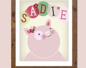 Personalized children's art featuring a proud piggie and your child's name.