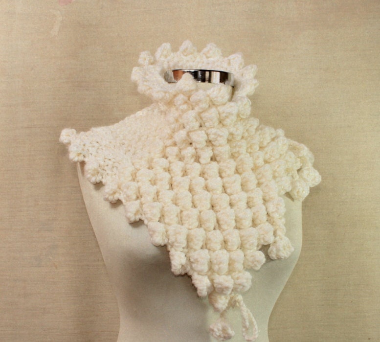 First Snowflakes in Istanbul / Knit Crochet Off White Loop Scarf / Knit Cable Chunky Hood Cape / Winter Accessories