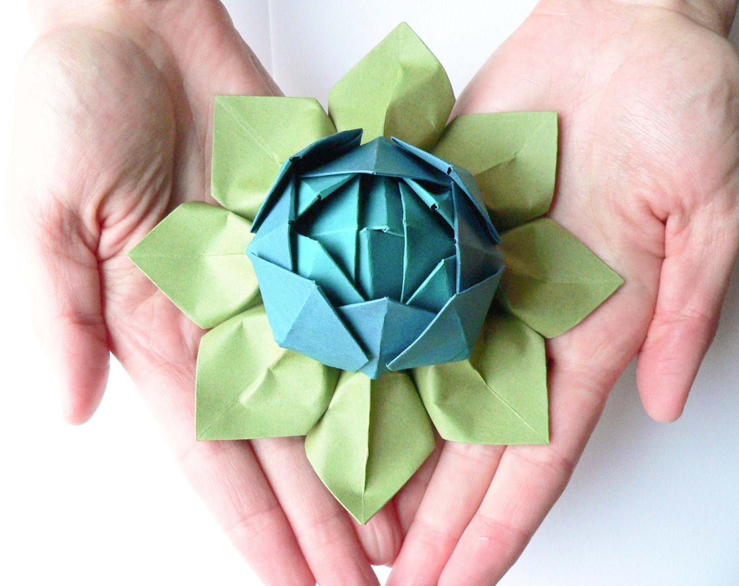 Origami Lotus Flower Decoration or Favor // Teal, Peacock, and Moss - paper flower, hostess gift, send flowers directly